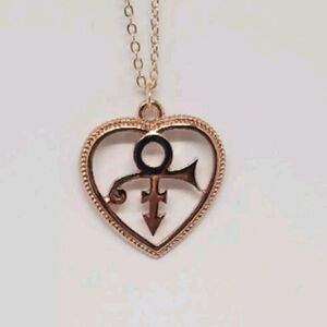 Prince Symbol Heart Pendant, Rose Gold Necklace, Love Symbol‎ Charm Purple Rain